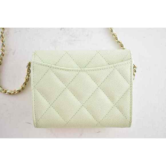Chanel 22C Green Caviar Mini Wallet On Chain Gold Card Shoulder Crossbody Bag - Picture 10 of 12